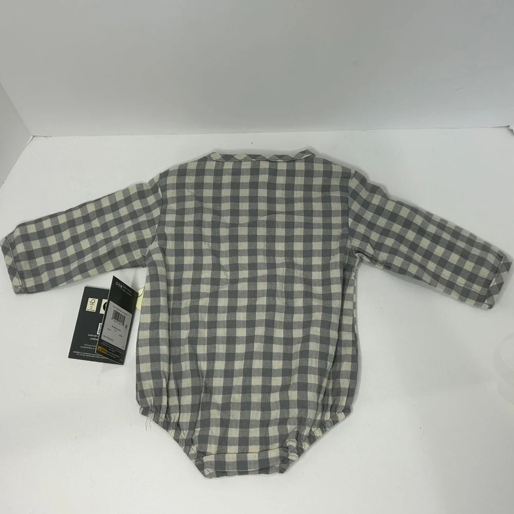 Modern Moments Gerber Baby 18M Grey Gingham Long Sleeve Henley Romper New‎